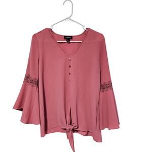 Byer Bell Sleeve Blouse Women's Mauve Lace Tie Front Size M NWOT Boho Romantic
